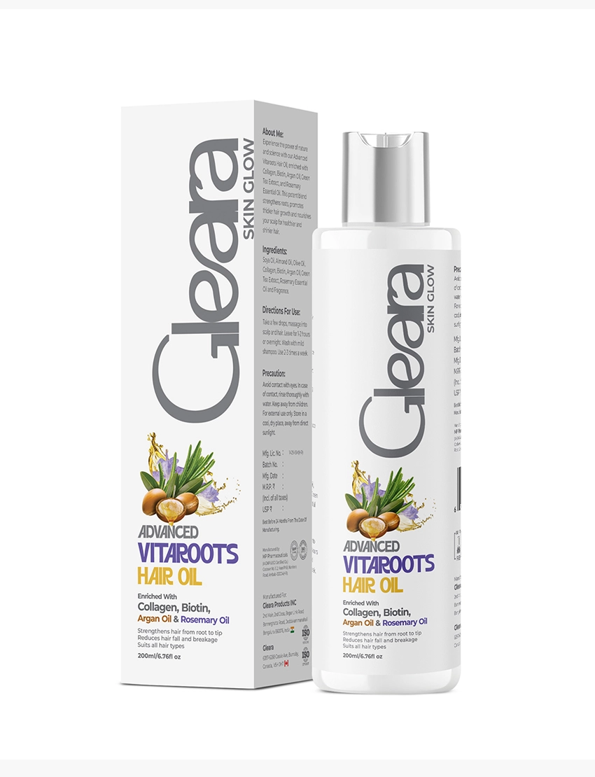 gleara vitaroots hair oil white bg front side